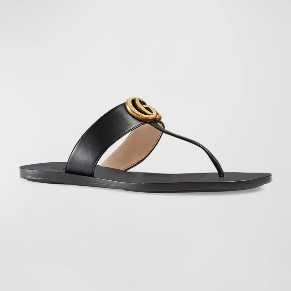 Gucci LEATHER THONG SANDAL WITH DOUBLE G size 8/ 38